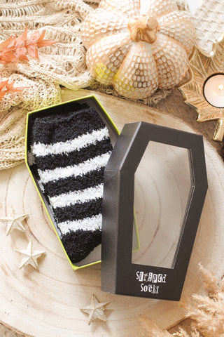 Soft Fuzzy Striped Socks in Coffin Box