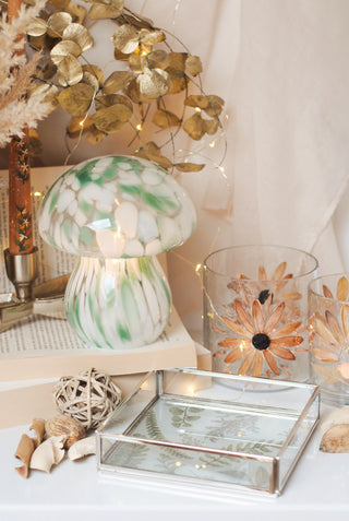 Glass Tray with Leafs Print