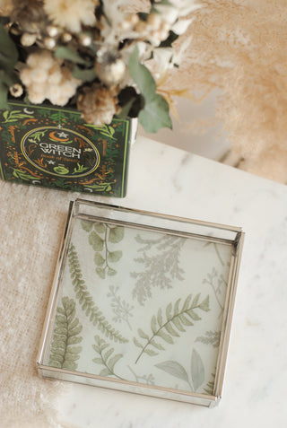 Glass Tray with Leafs Print