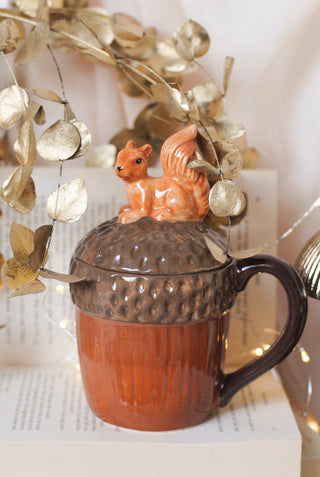 Autumn Squirrel Mug with Lid