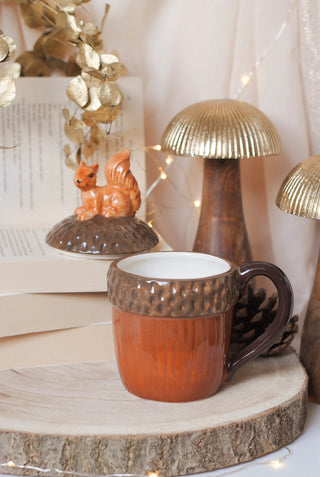 Autumn Squirrel Mug with Lid