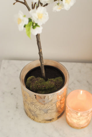 Soft Pink & Gold Floral Planter/Windlight