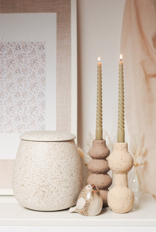 HAPPY CERAMIC CANDLE HOLDER - BEIGE