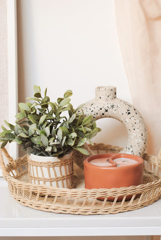 SPECKLED WHITE & WOVEN PLANTER