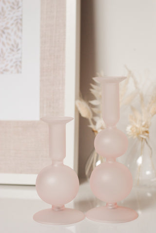 SOFT MATTE PINK GLASS CANDLE HOLDER - MEDIUM