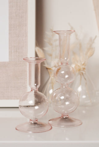 SOFT PINK GLASS CANDLE HOLDER - MEDIUM