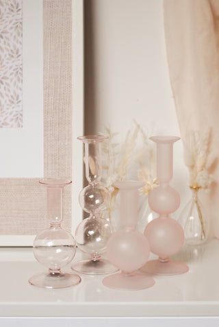 SOFT PINK GLASS CANDLE HOLDER - MEDIUM