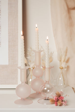 SOFT PINK GLASS CANDLE HOLDER - MEDIUM