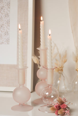 SOFT MATTE PINK GLASS CANDLE HOLDER - MEDIUM