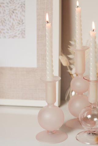 SOFT MATTE PINK GLASS CANDLE HOLDER - MEDIUM