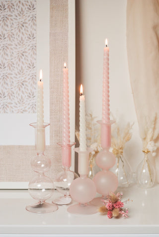 SOFT PINK GLASS CANDLE HOLDER - MEDIUM