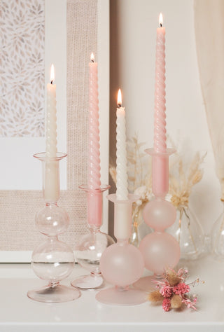 SOFT MATTE PINK GLASS CANDLE HOLDER - MEDIUM