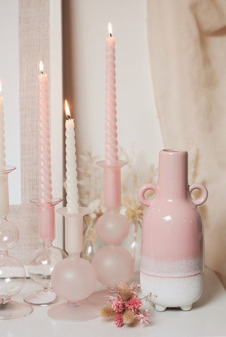 SOFT PINK GLASS CANDLE HOLDER - MEDIUM