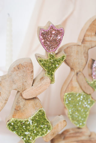 HOUTEN BUN MET PARELS - BLOEM OMHOOG